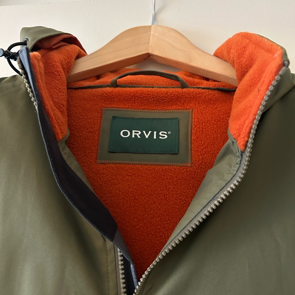 Orvis Olive Green Rain Jacket w/ Hood - Picture 2 of 5
